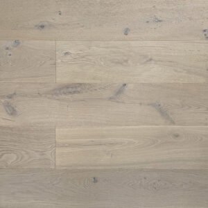 Toscana engineered hardwood flooring with neutral greige tones, visible knots, and natural oak grain