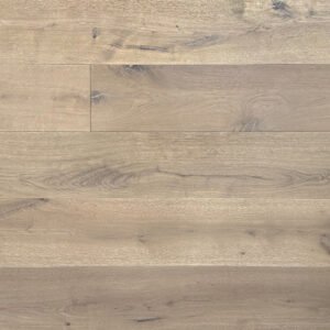 Venice engineered hardwood flooring with beige-gray tones, visible knots, and natural oak grain